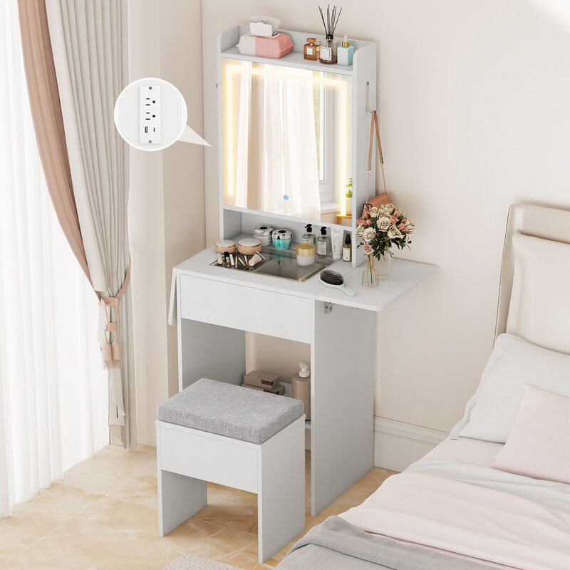 Bedroom Vanity Desk with Mirror Lights and Compact Storage Design image number 6