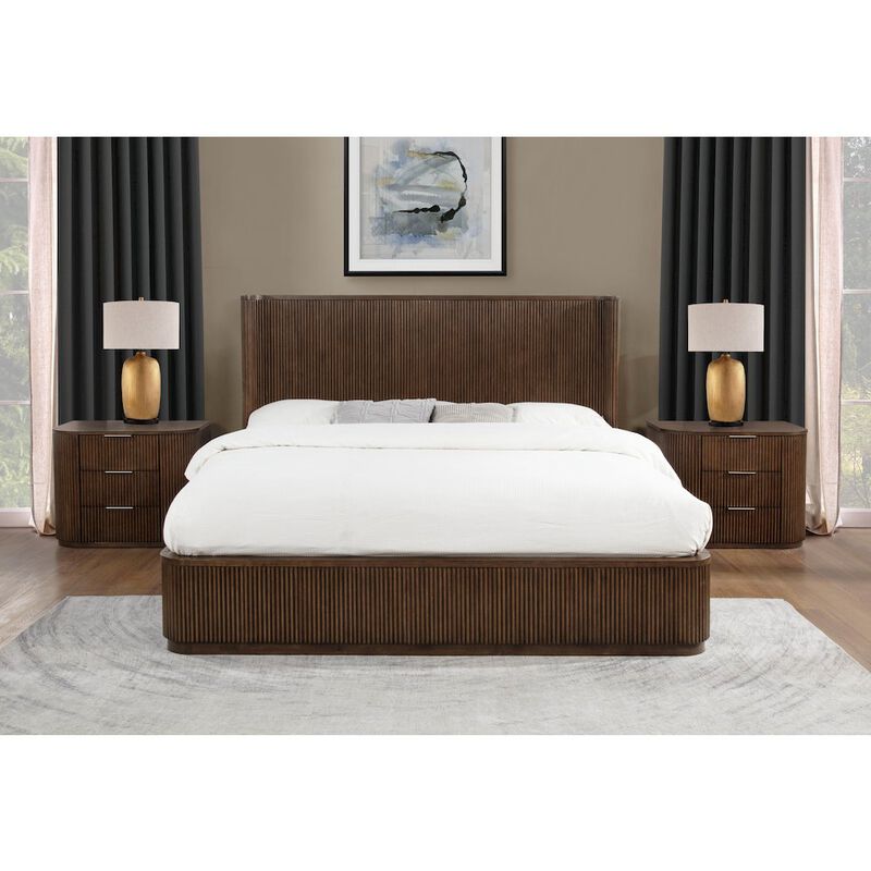 Best Master Furniture 89" Long Modern Fluted Platform Eastern King Bed Frame 47.5" High Headboard image number 3
