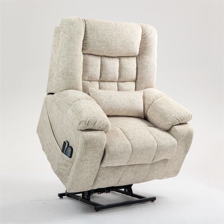 Chenille Power Lift Recliner Chair with Heat and Massage, 4 OKIN Motors, Lift Chair with Adjustable Headrest and Lumbar