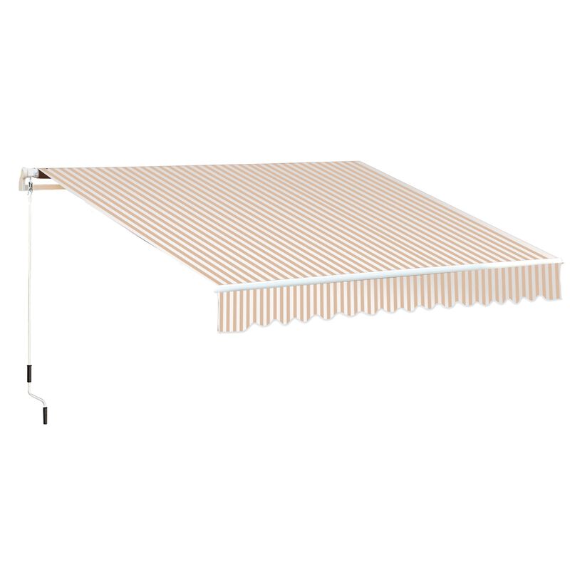 Beige Patio Shield: 13x8 Ft Retractable Striped Sunshade