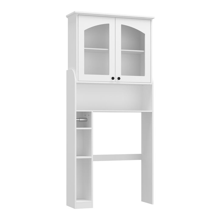 FUFU&GAGA White Over-the-Toilet Storage Cabinet with Adjustable Shelf & Retractable Tissue Holder, Modern Design, Spacious Storage (71.9" H x 32.2" W x 10.5" D), White