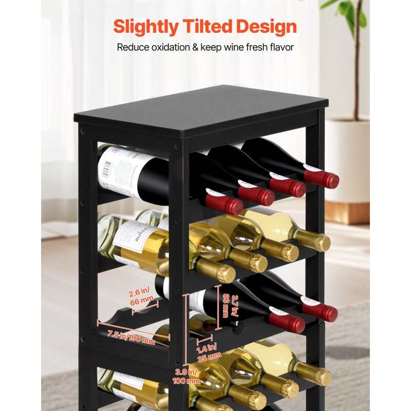Freestanding 24 Bottle Wine Rack with Tabletop for Kitchen and Dining Room-Black image number 5