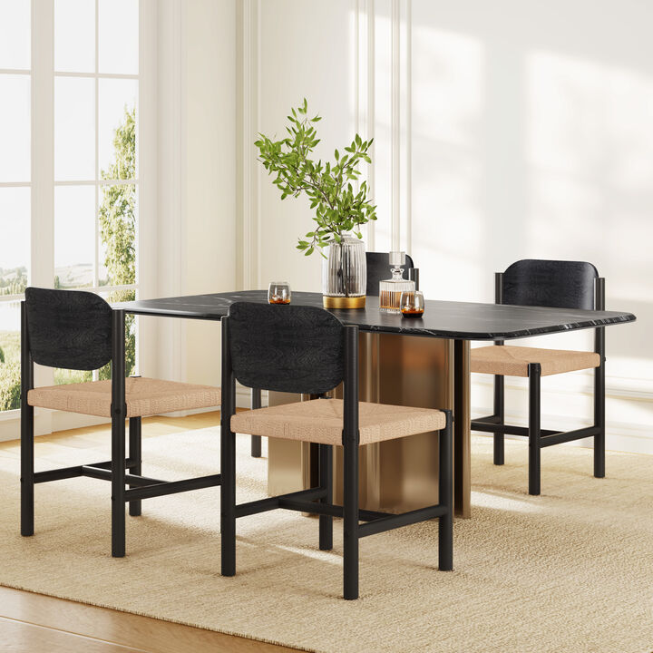 Christopher Knight Home Karter Mid-Century Modern Acacia Wood Dining Chairs with Paper Rope Weave (Set of 4)