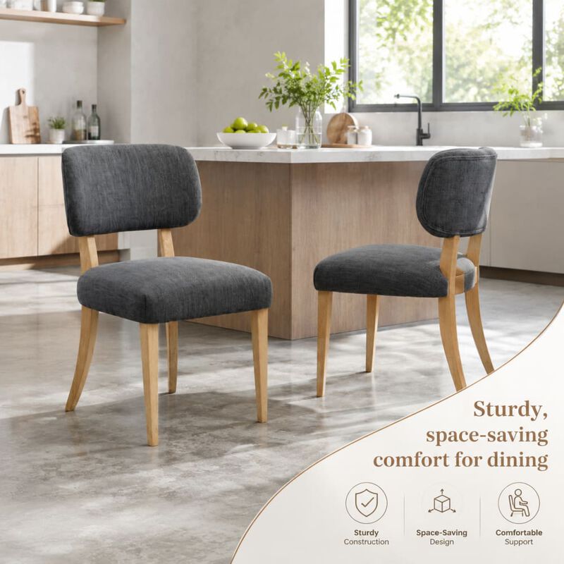 GOODSILO Set of 2 Fabric Upholstered Wooden Dining Chairs, Mid-Century Modern Farmhouse Style for Kitchen, Dining Room & Small Spaces image number 4