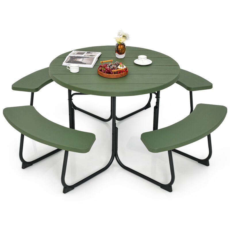 8-Person Outdoor Picnic Table and Bench Set with Umbrella Hole