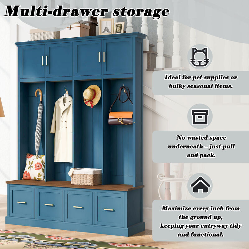 Merax All-in-One Entryway Hall Tree with Hanging Hooks, Upper Cabinet, 3 Drawers & Seating Bench image number 7