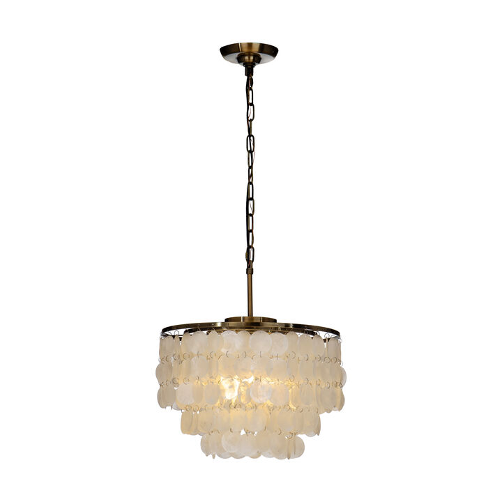 Unique Tiered Antique Bronze Capiz Chandelier with Seashell Accents