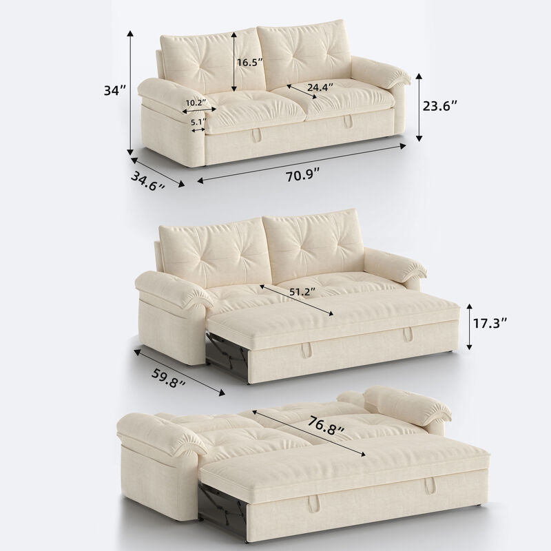 Upholstery Linen Fabric Pull-out Sofa Bed for Living Room, Bedroom & Guest Room, Beige image number 5
