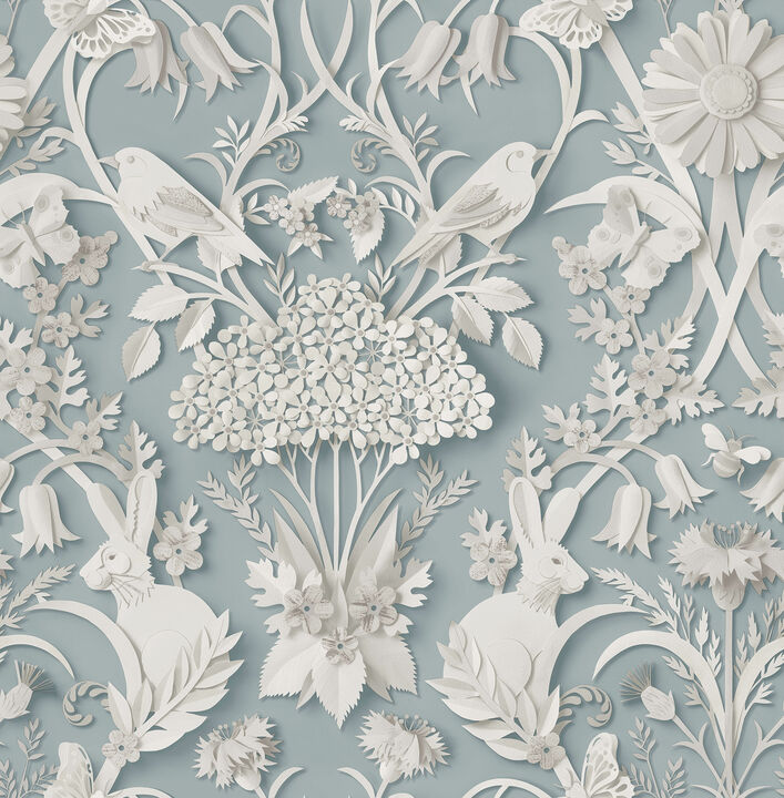 Fae Sky Blue Woodland Wallpaper