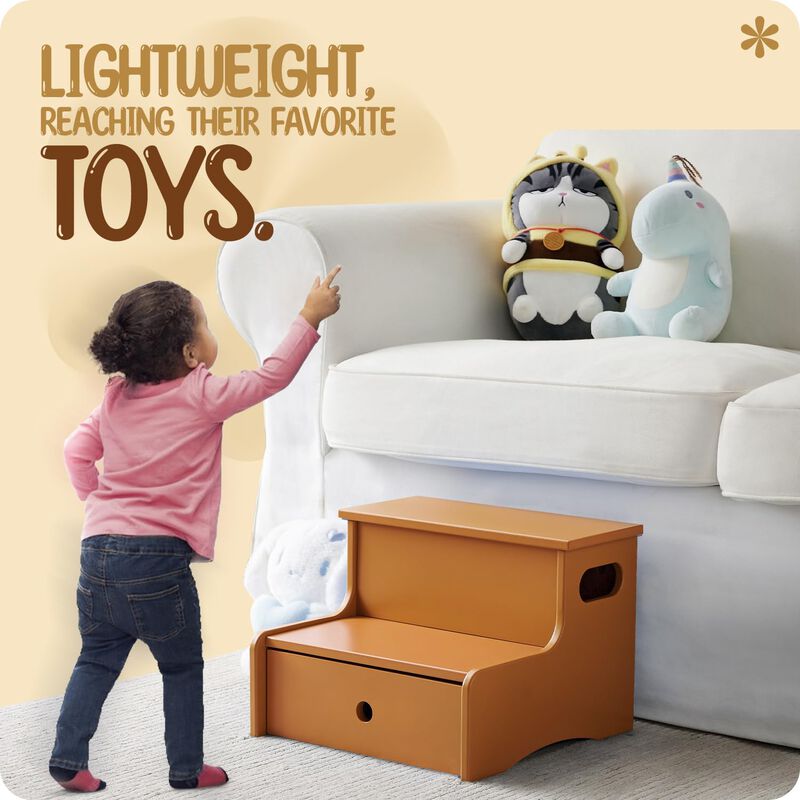 Kings Brand Furniture Wooden Toddler Step Stool for Kids with Storage for Bedroom, Bathroom & Kitchen