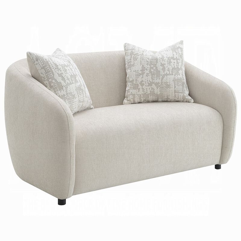 Tiena Loveseat, 2 Accent Throw Pillows, Modern Beige Linen, 67 Inch - Benzara - Benzara