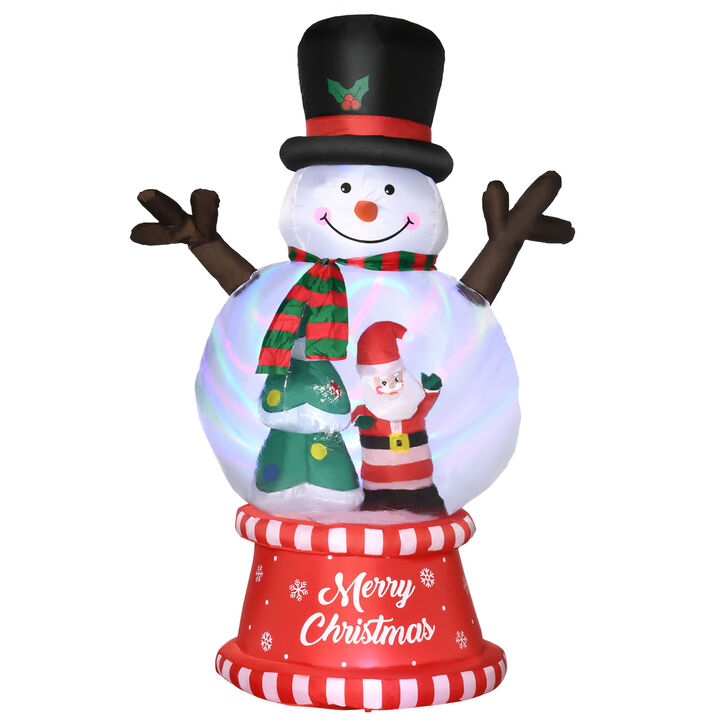 8ft Inflatable Christmas Snowman w/ Crystal Ball Body Black Hat for Lawn Garden