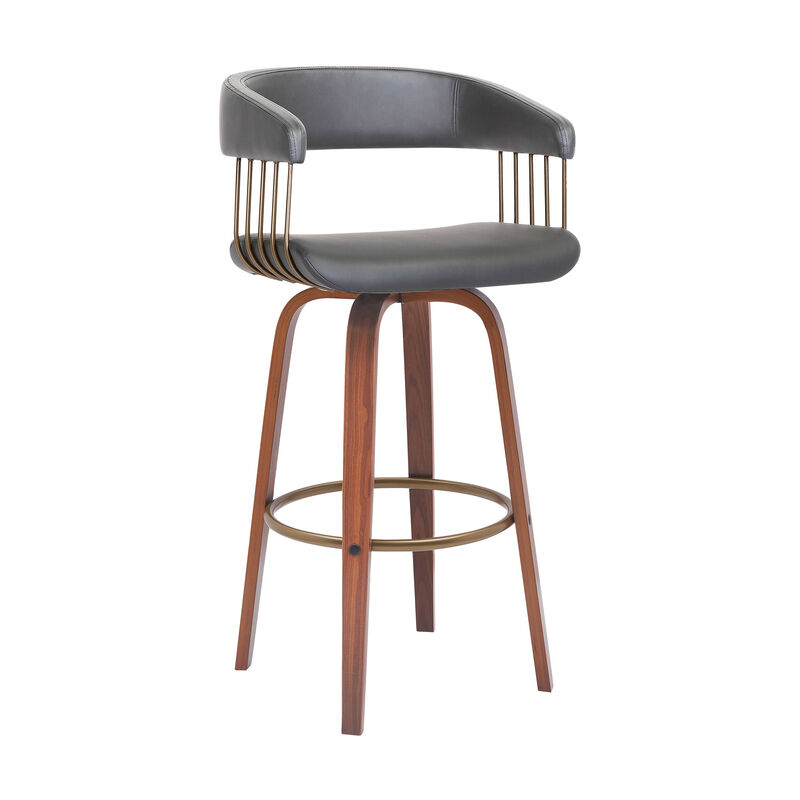 HomeRoots Faux Leather Cafe-Style Swivel Bar Stool with Armrests image number 2