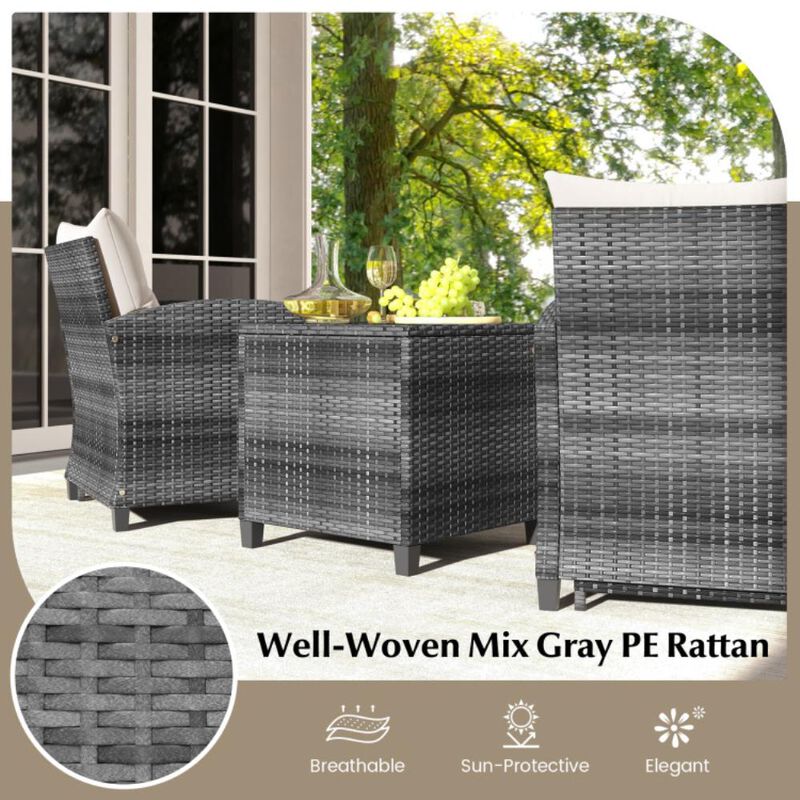 5 Piece Patio Rattan Furniture with 2 Ottomans and Tempered Glass Coffee Table image number 4