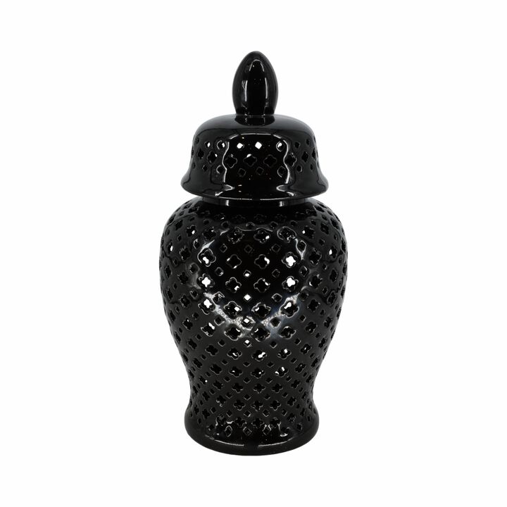 24" Cut-out Clover Temple Jar, Black