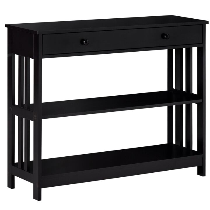 Black Entryway Table: Console with Drawers and 2 Shelves