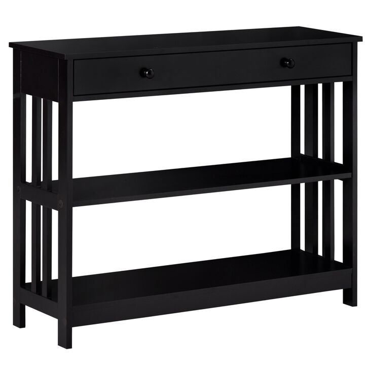 Console Table with Drawers and 2 Shelves Modern Sofa Table for Entryway Living Room Bedroom Black