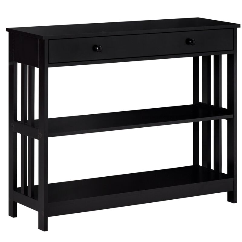 Black Entryway Table: Console with Drawers and 2 Shelves