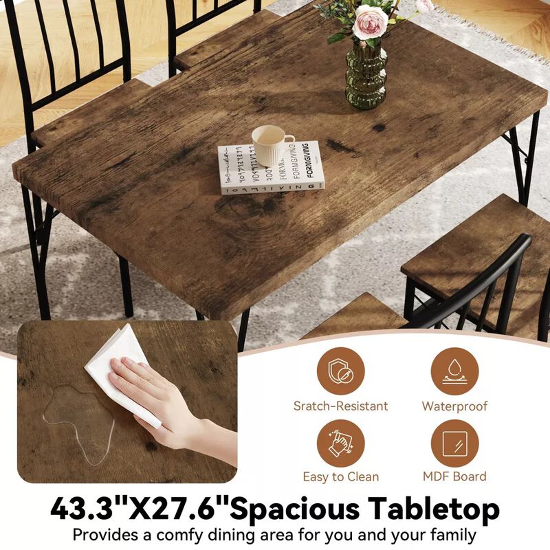5 Piece Dining Table Set for 4 People, 43.3" Small Kitchen Table Set with 4 Chairs, Solid Wood Top image number 3