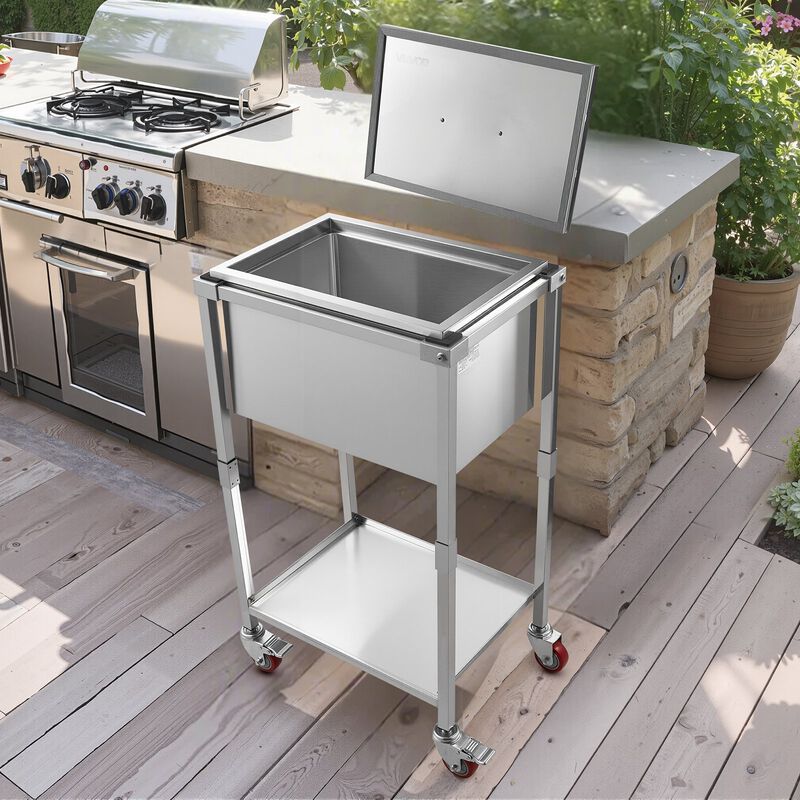 Rolling Ice Chest Cooler Cart 32.8Qt Stainless Steel Outdoor Trolley image number 1