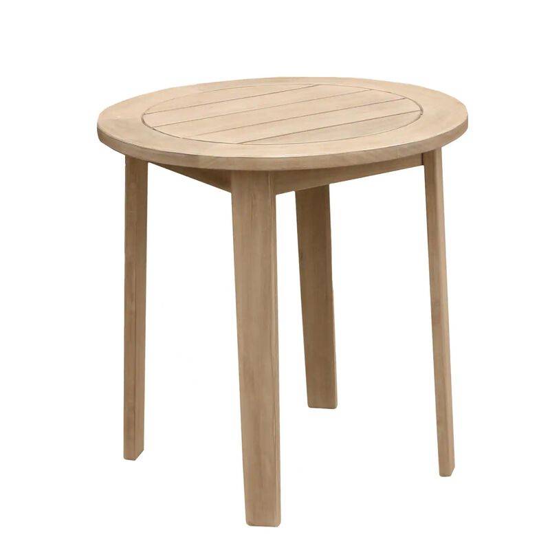 3 Piece Outdoor Set 2 Chairs and End Table, Gray Woven Wicker, Brown Acacia - Benzara
