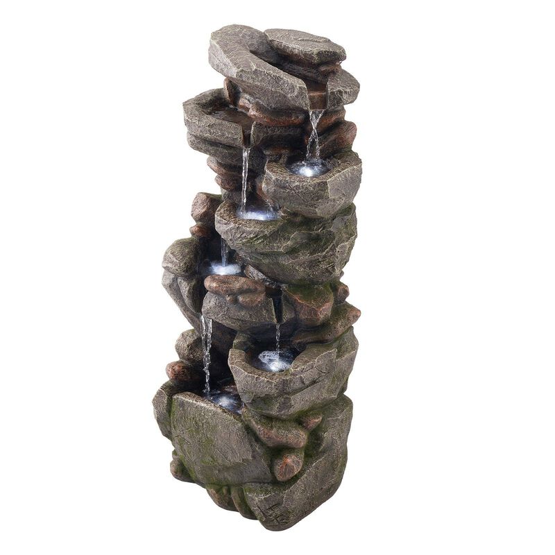 7-Tier Outdoor Water Fountain with LED Light, Rock Cascading Design for Garden Patio image number 8
