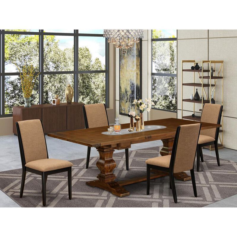 East West Furniture 5 Piece Dining Room Table Set Includes a Rectangle Removable Leaf Kitchen Table and 4 Light Sable Linen Fabric Upholstered Chairs, 42x92 Inch, Walnut
