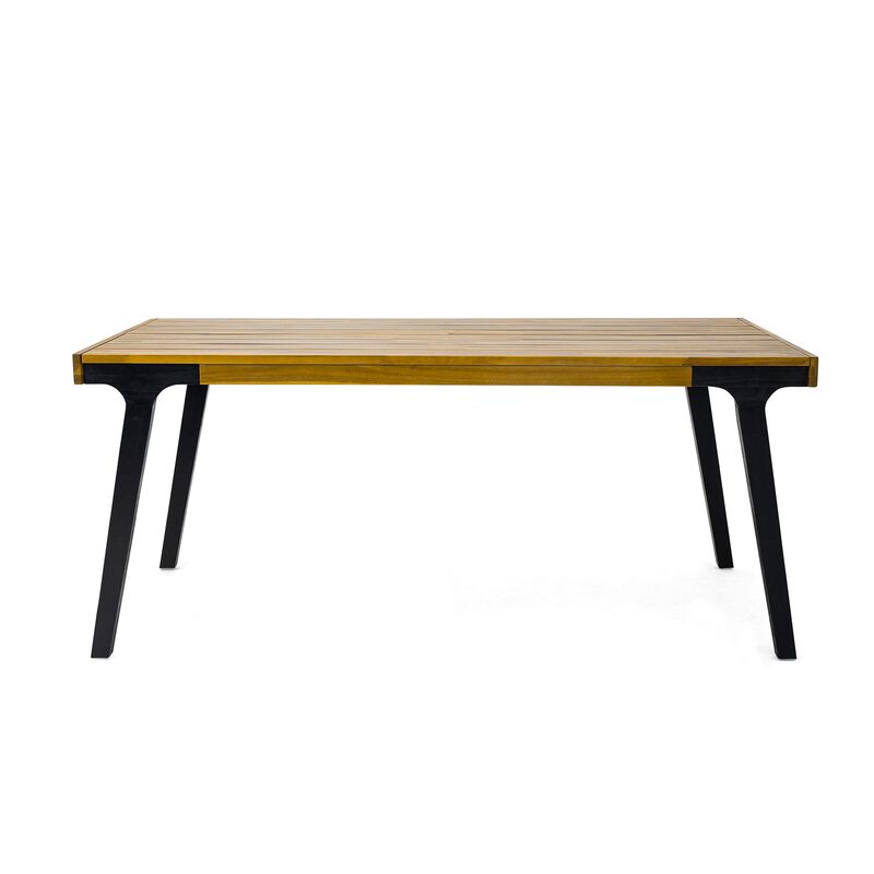 Sheldon Outdoor Dining Table, Rectangular 69 Inch Brown Wood, Black - Benzara