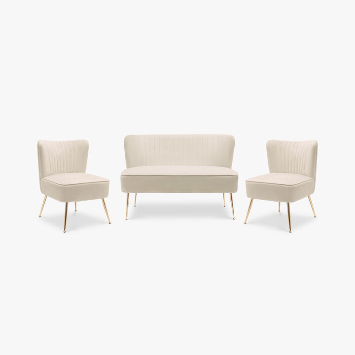 WestinTrends Mid Century Modern Tufted Velvet Loveseat Sofa and Chair Set