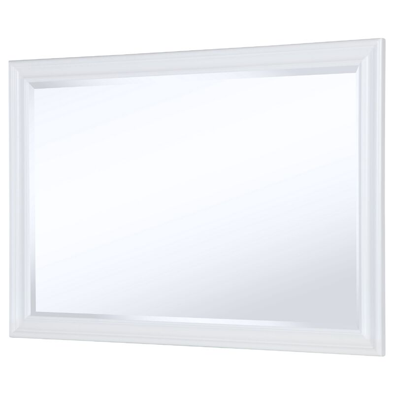 Heo Dresser Mirror, Landscape White Wood Frame, Beveled Glass, 36 Inch
