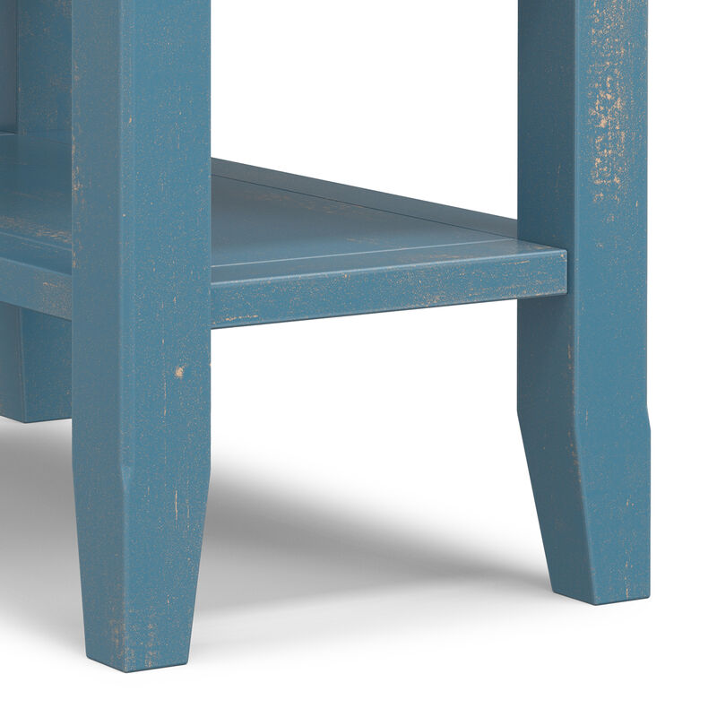 Acadian 14 inch Wide Solid Wood Transitional Narrow Side Table in Distressed Coastal Blue