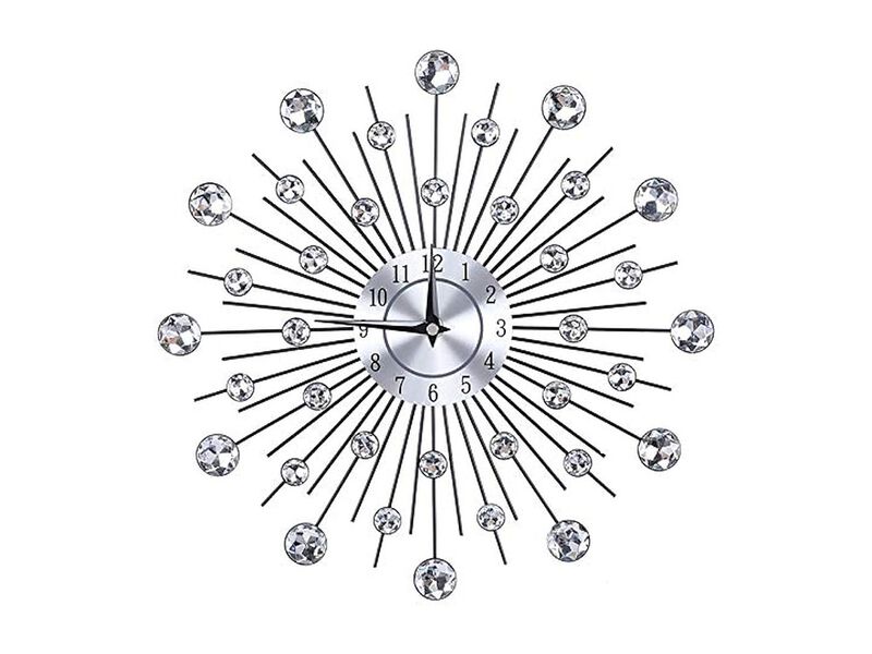 Crystal Sparkling Bling Diamond Studded Wall Clock 13 Inch Metal Silver Modern image number 0