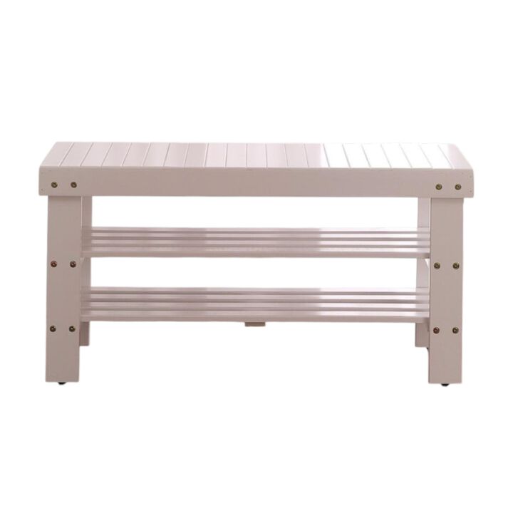 Hivvago Solid Wood Shoe Rack Entryway Storage Bench in White