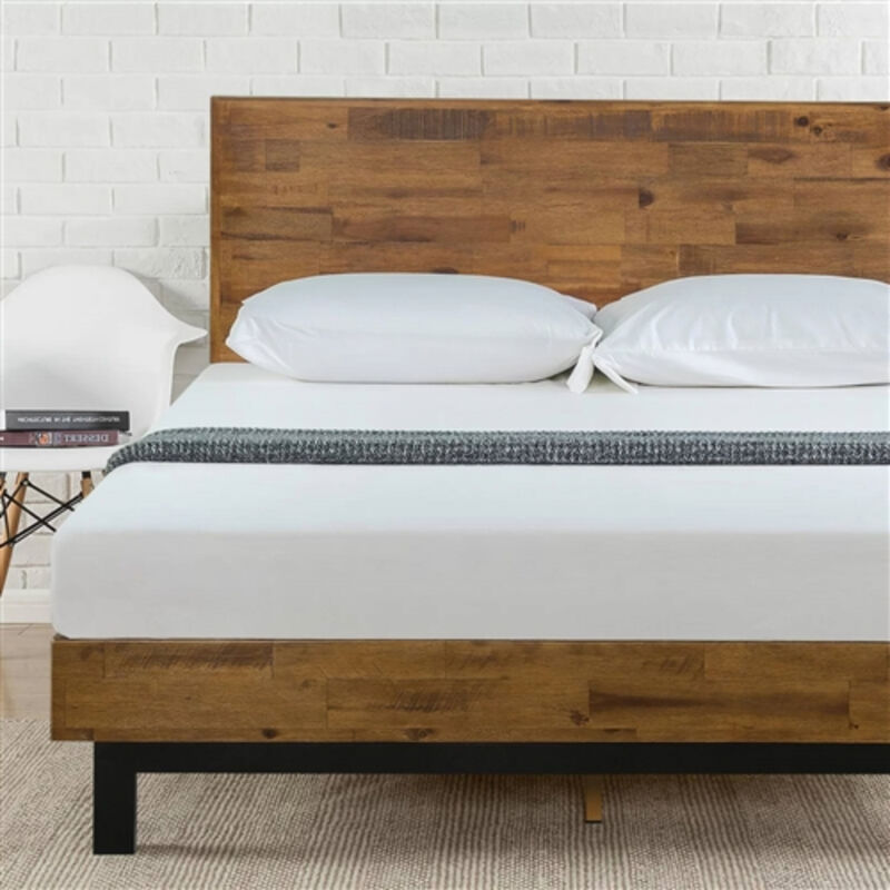 Contemporary Solid Wood Platform Bed Frame with Customizable Height Headboard