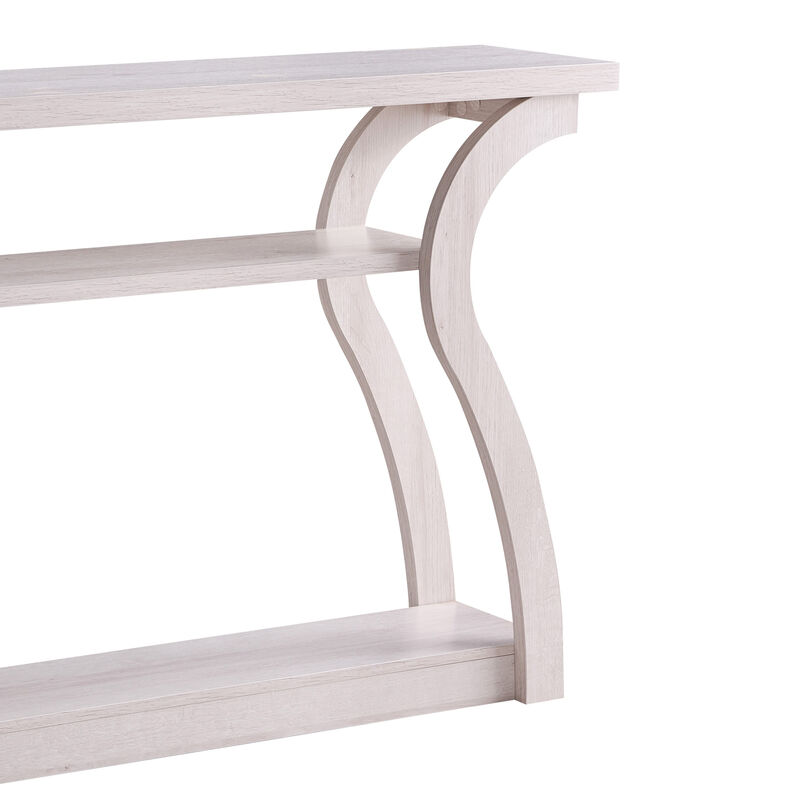 Rectangular Top Wooden Frame Console Table with 2 Bottom Shelves, Off White