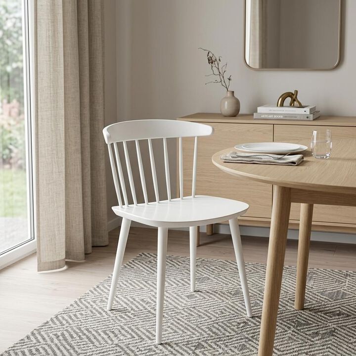 HomeRoots White Heavy Duty Plastic Slat Back Dining Side Chair