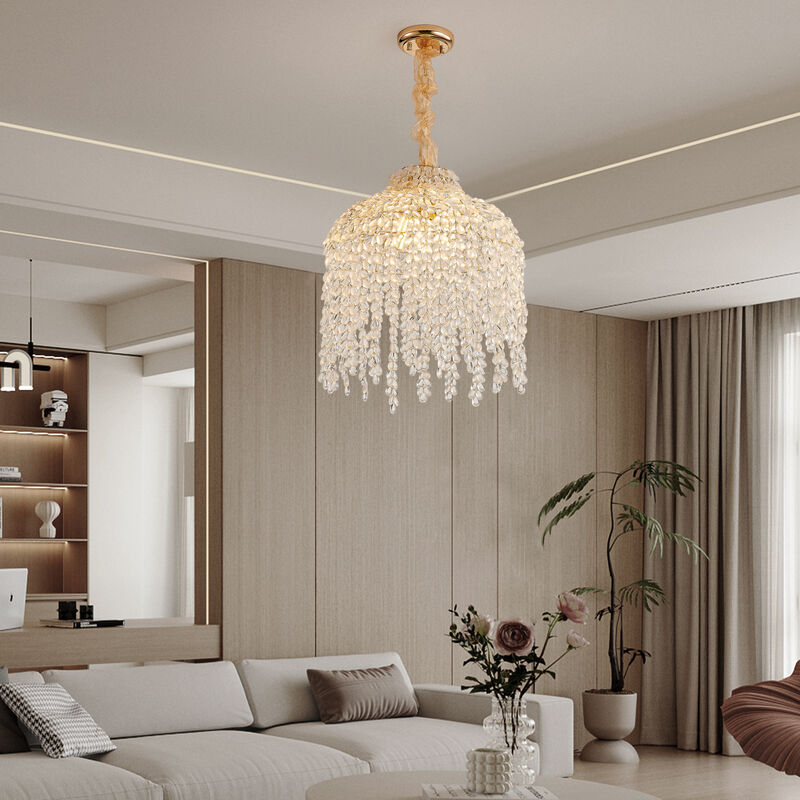 ELEMENT ACE Elegant Waterfall Design 5-Light Pendant Chandelier with Decorative Crystal Bead Strings for Living Room, Bedroom, Dining Area and Entryway Home Decor image number 3
