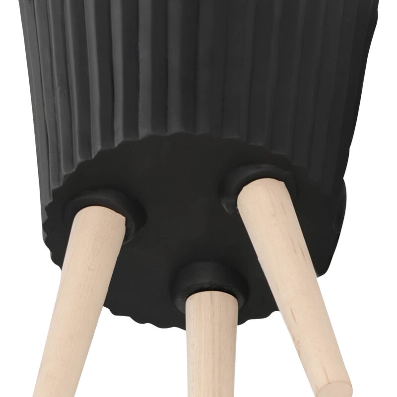 Ridged Planter with Wood Legs, Black Set