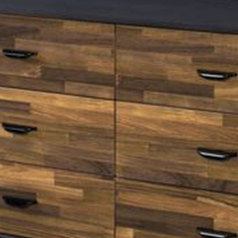 Dresser with 6 Drawers and Butcher Block Pattern, Brown and Gray-Benzara