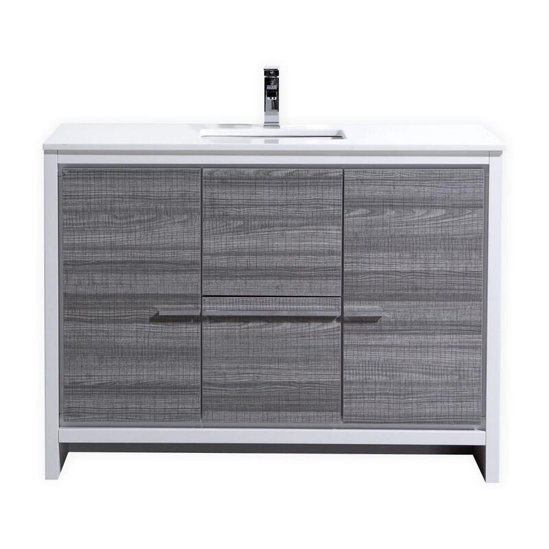 Kubebath 48&Prime; Ash Gray Modern Bathroom Vanity with White Quartz Counter-Top