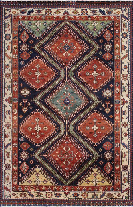 Pasargad Home Kazak Hand-Knotted Navy Wool Area Rug- 6' 8'' X 10' 3''
