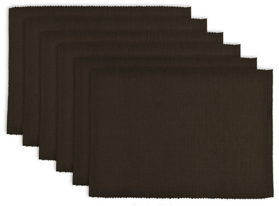 Set of 6 Chocolate Brown Ribbed Rectangular Placemats 13" x 19"
