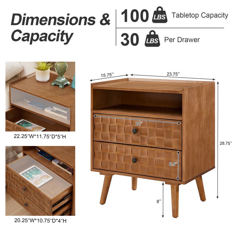 Begkam Farmhouse Nightstand with Charging Station image number 8