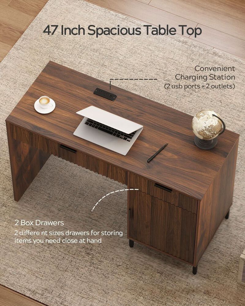 ShipItFurniture Brown 47-Inch Fluted Executive Desk Charging Station image number 3