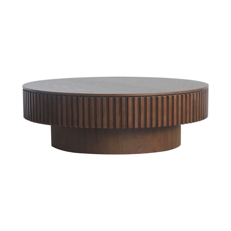 Round coffee table with storage Solid wood veneer and MDF coffee table with fluted base Modern accent coffee table for living room image number 0