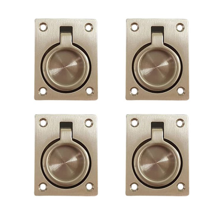 QCAA Flush Ring Pull, 2-1/2""x1-7/8, Satin Nickel, Made in Taiwan, 4 Pack