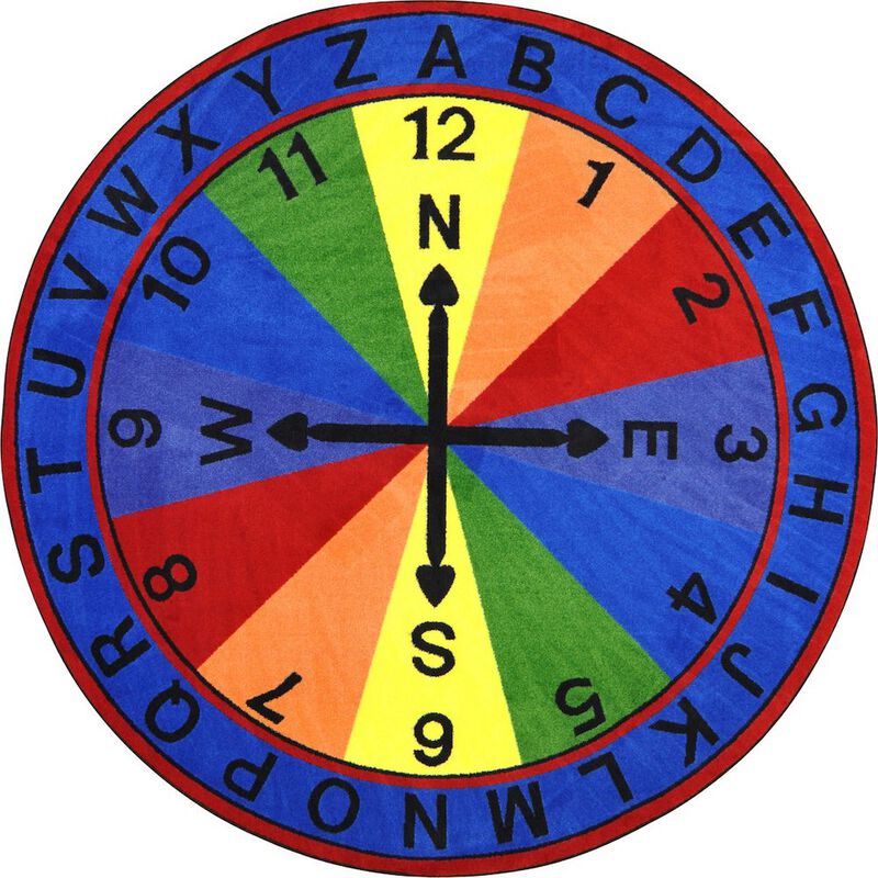 Joy Carpets Kid Essentials Compass Rug 7'7 Round Area Rug in Color Multi