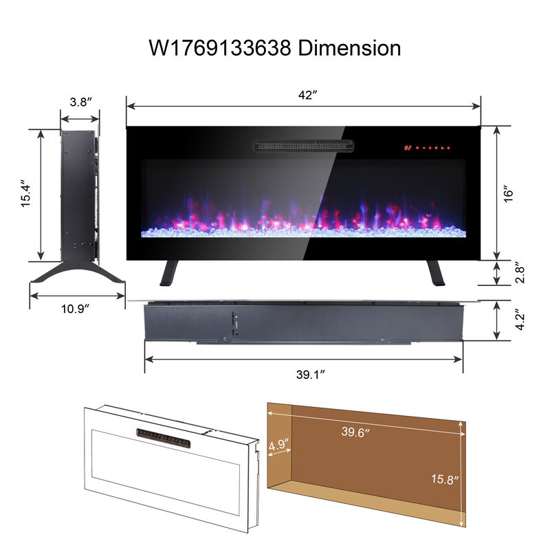 Streamdale Clear Dimension Wall-Mounted Electric Fireplace with Safety