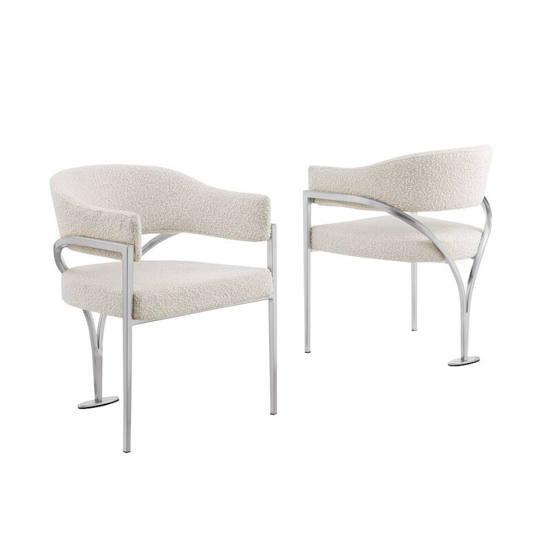 Best Quality Furniture Modern Upholstered Chair with Cream Boucle Fabric Set of 2