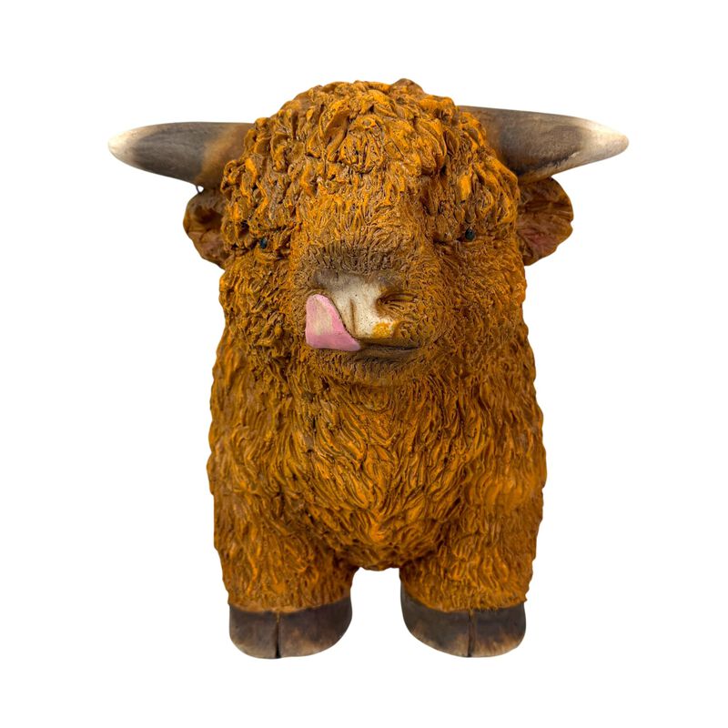 Zeckos Highland Cow Planter Brown Magnesium Oxide Farmhouse Decor 12in image number 1